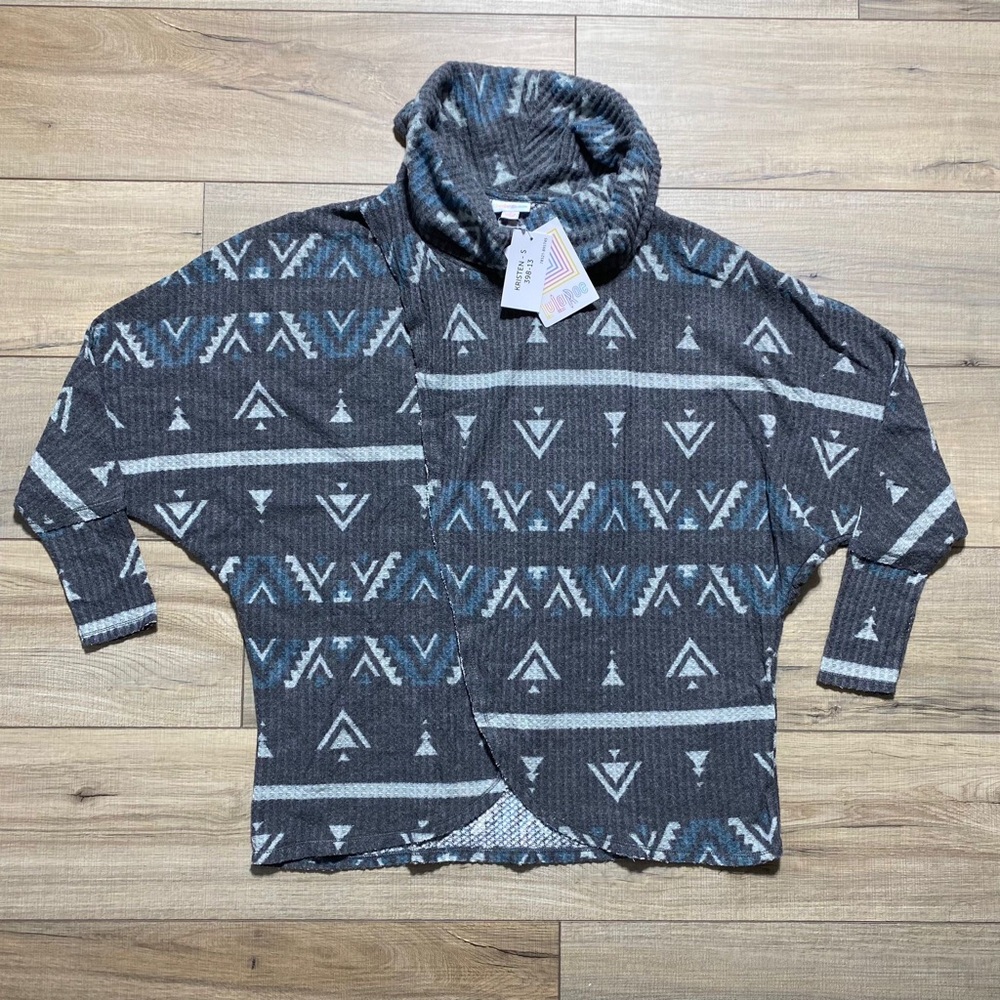 LuLaRoe Womens Kristen Cowl Neck Aztec Print Pullover Size Small Gray